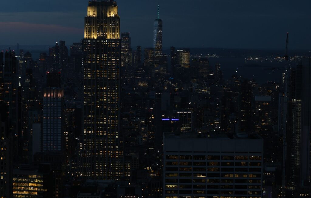 New York City skyline illuminated at night