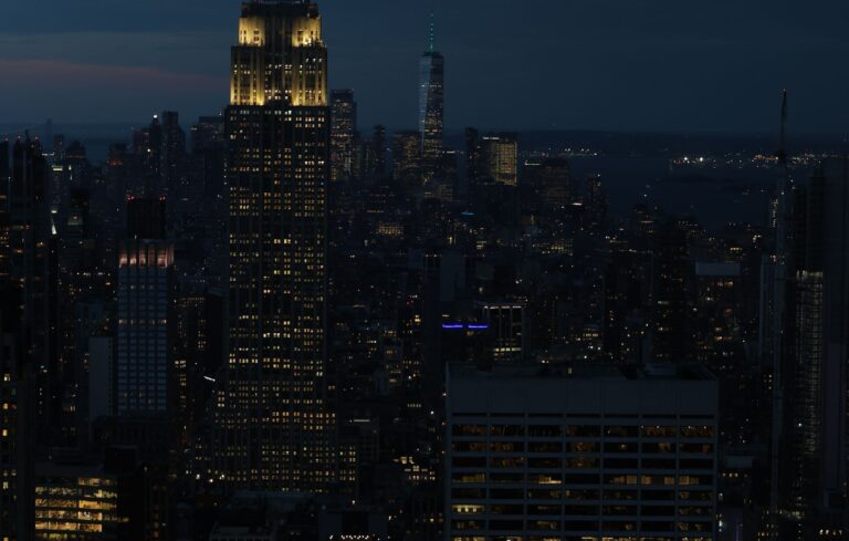 New York City skyline illuminated at night