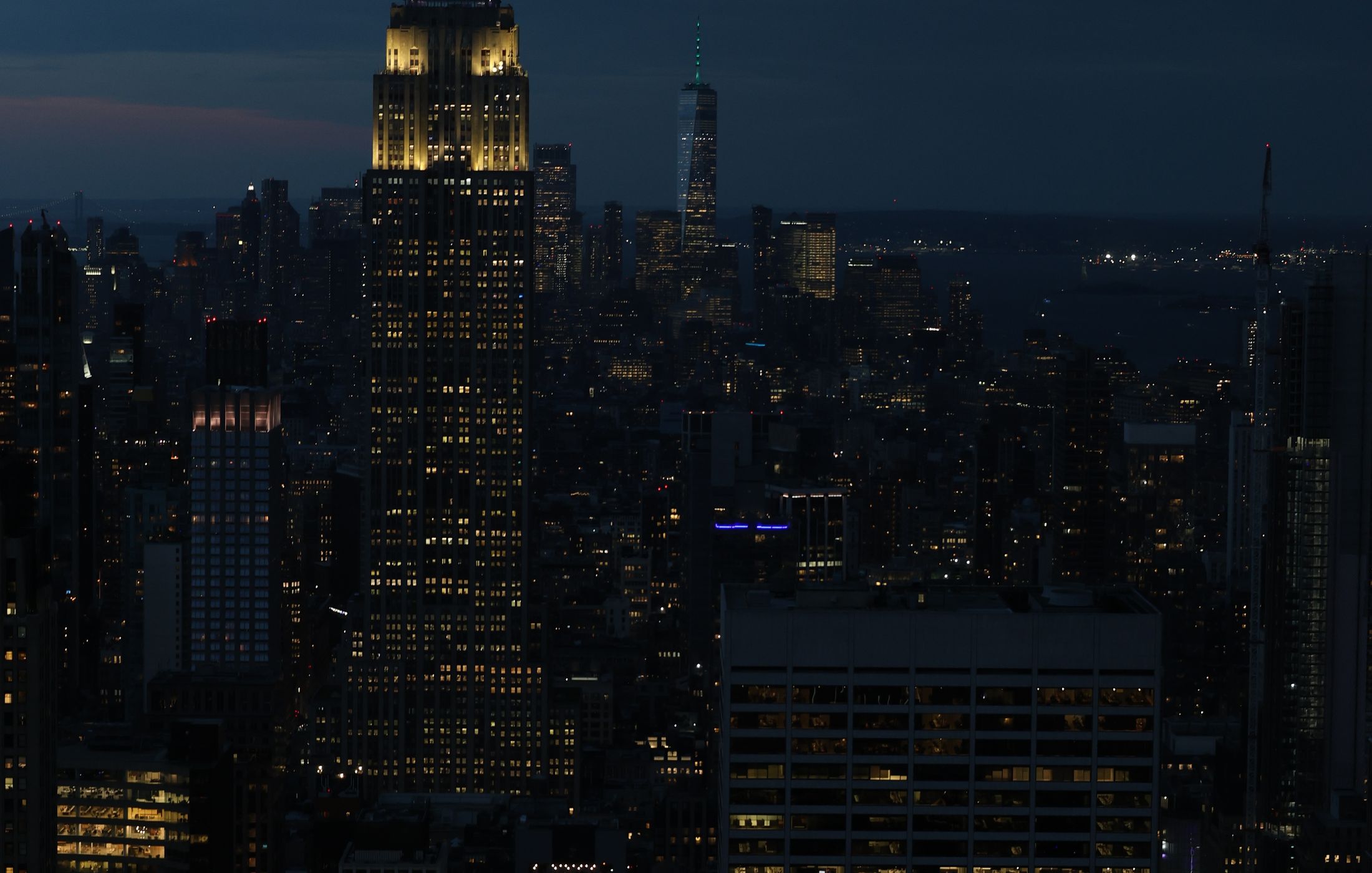 New York City skyline illuminated at night